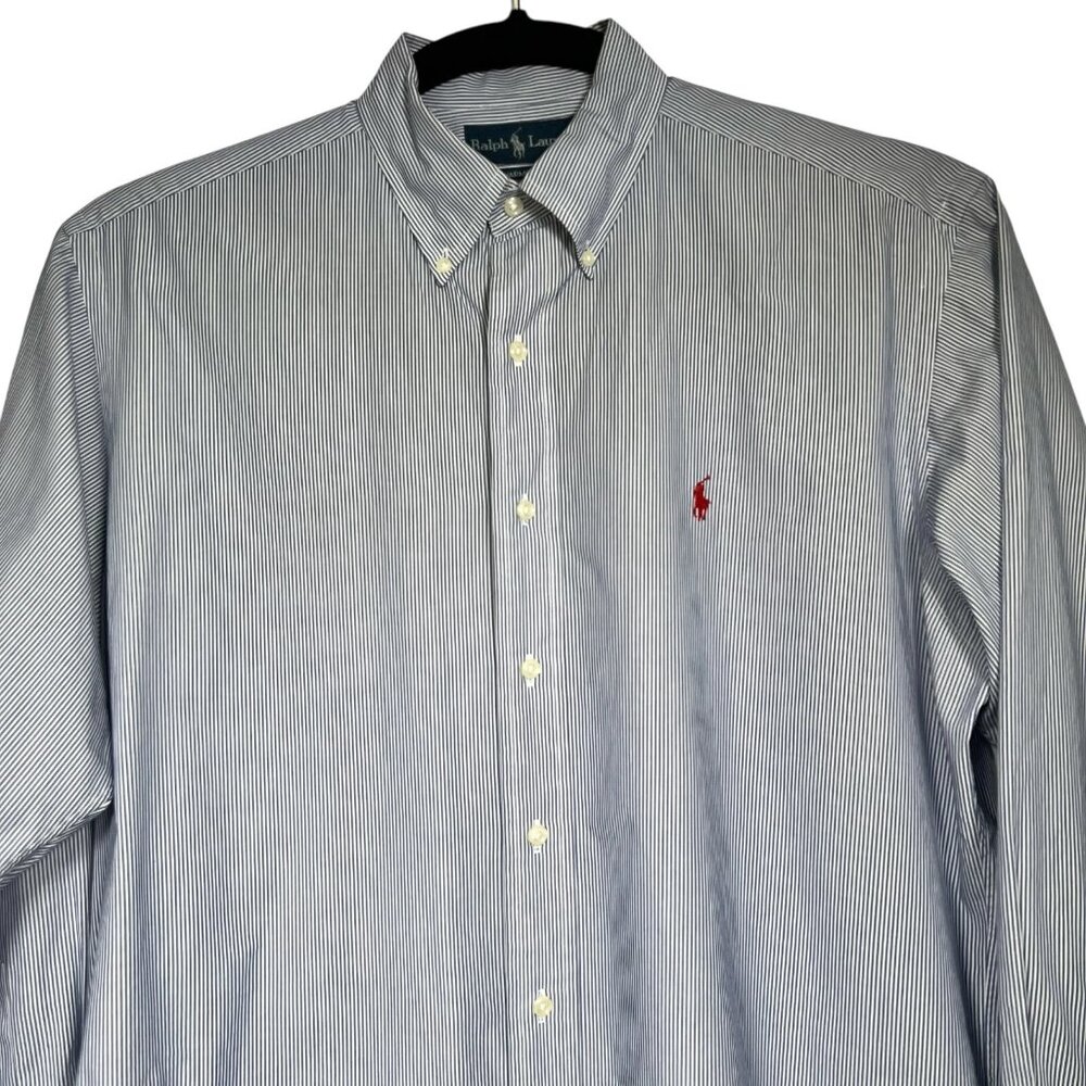 Ralph Lauren Mens Blue White Striped Yarmouth Casual Button Down Shirt Size 16 - Picture 4 of 12